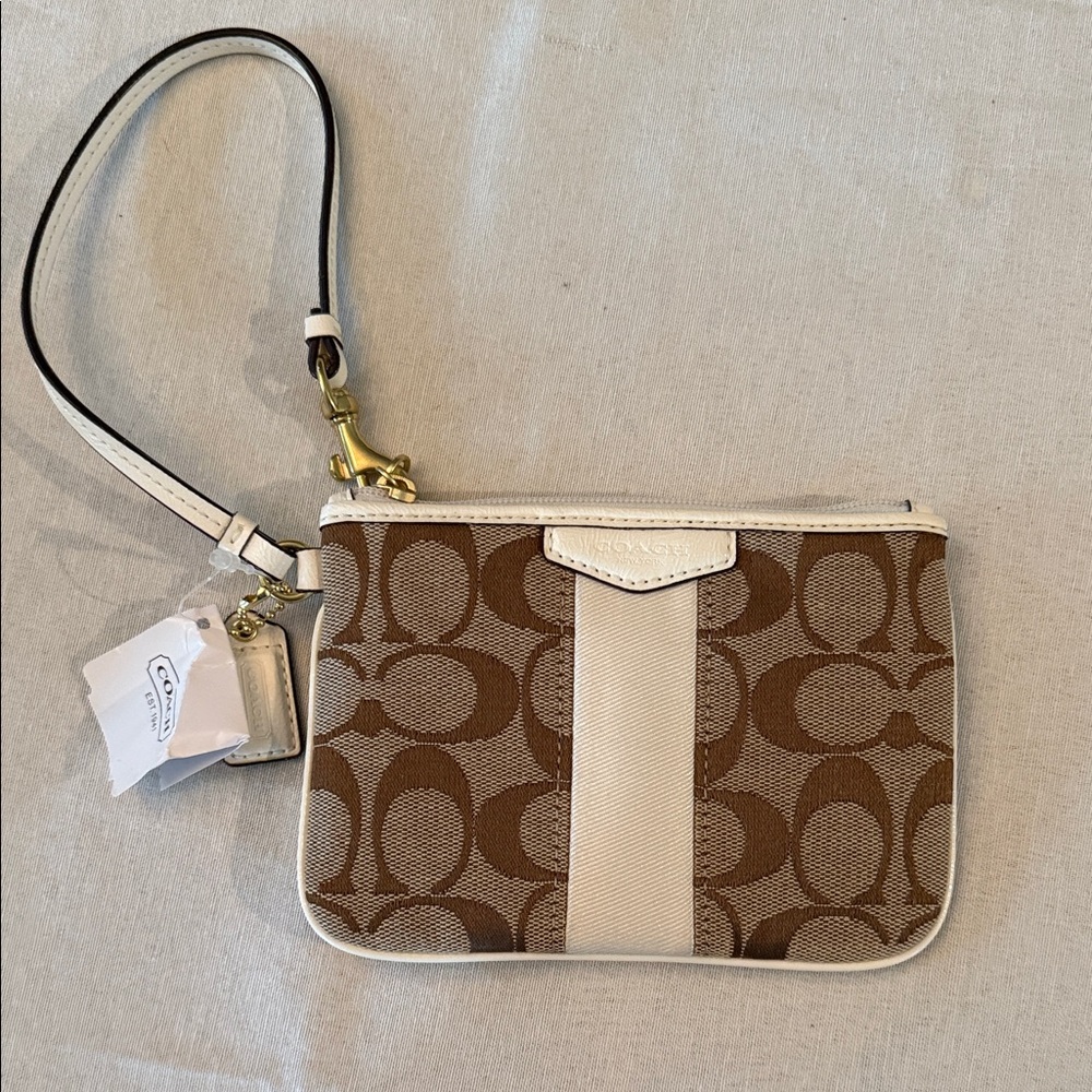 Coach Brown and Cream Signature Wristlet